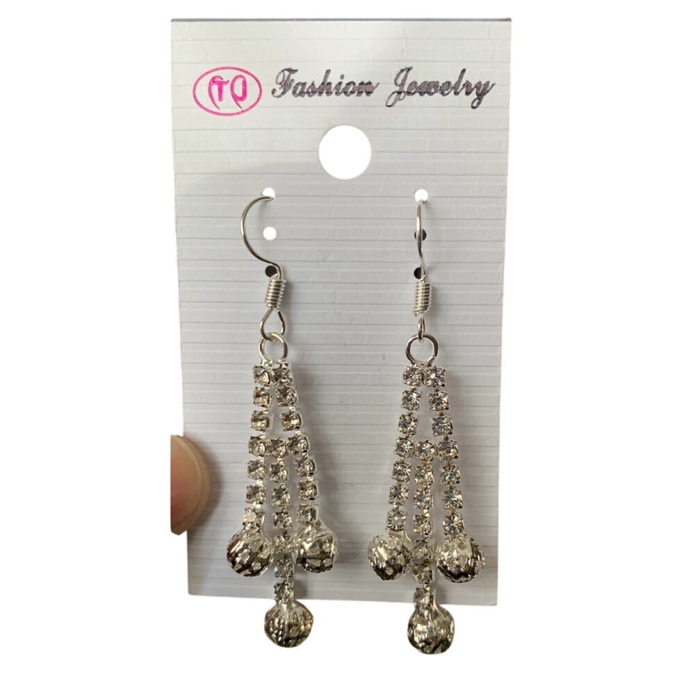 Silver Dangle Earrings with Chains and Rhinestones